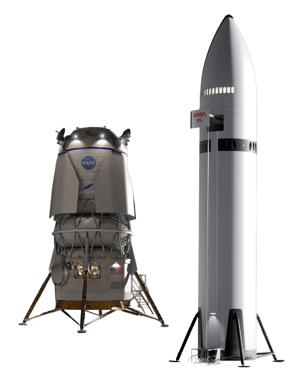 Blue Origin Blue Moon and SpaceX Starship lunar landers