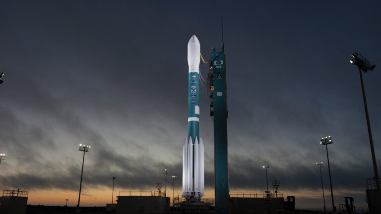 A rocket on a launch pad.