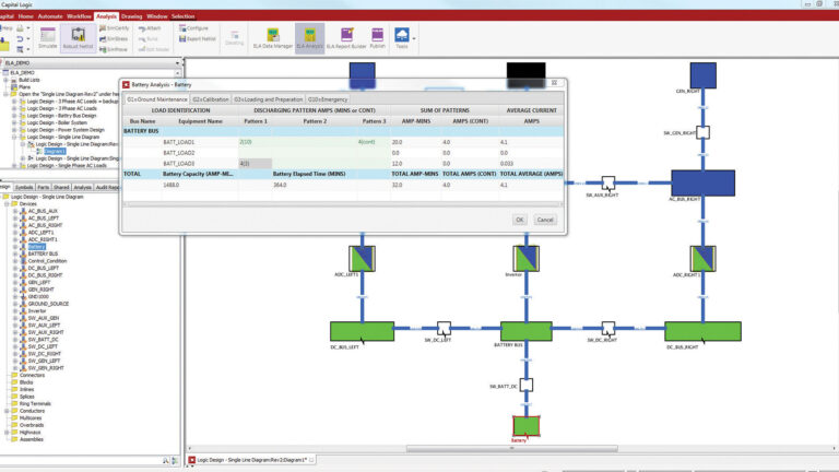 Screenshot of a software interface displaying a flowchart and a pop-up window with settings for 'Spring Analysis' including parameters like load duration and spent times.