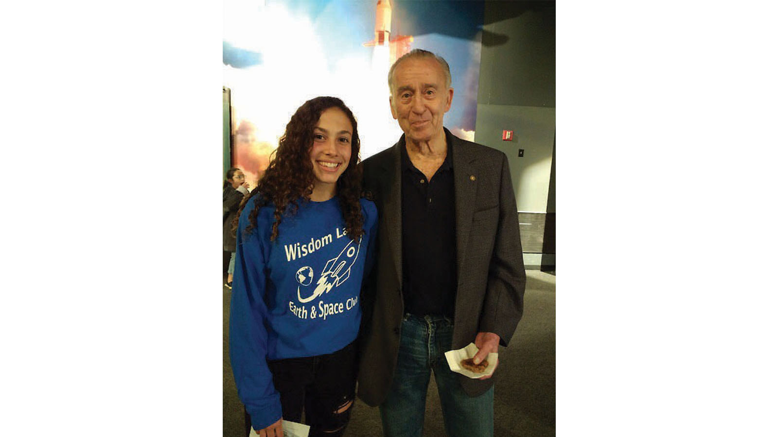 Alvarez_0000_8th Grade Winner - Erin Alvarez (Left) with Astronaut Walter Cunningham (Right)