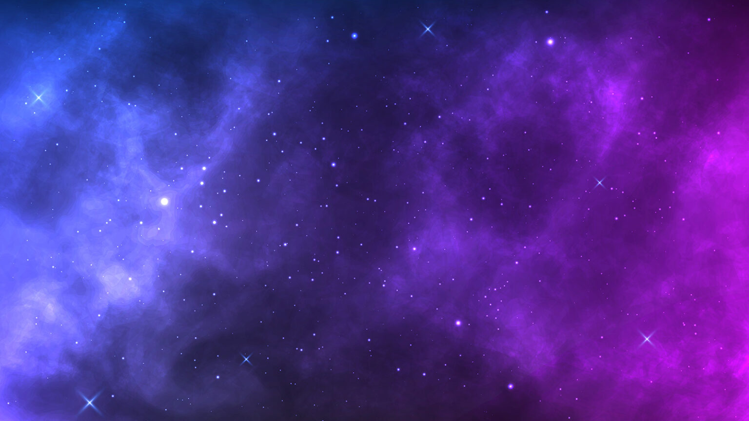 A colorful nebula with shades of blue and purple, filled with numerous bright stars scattered throughout the space.