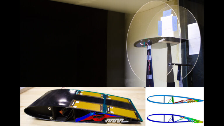 Morphing structures reach new heights, from tests on Earth to Mars Image showing a solar panel array model with circular transparent discs and technical diagrams below. The setup appears to be part of an engineering or scientific experiment.