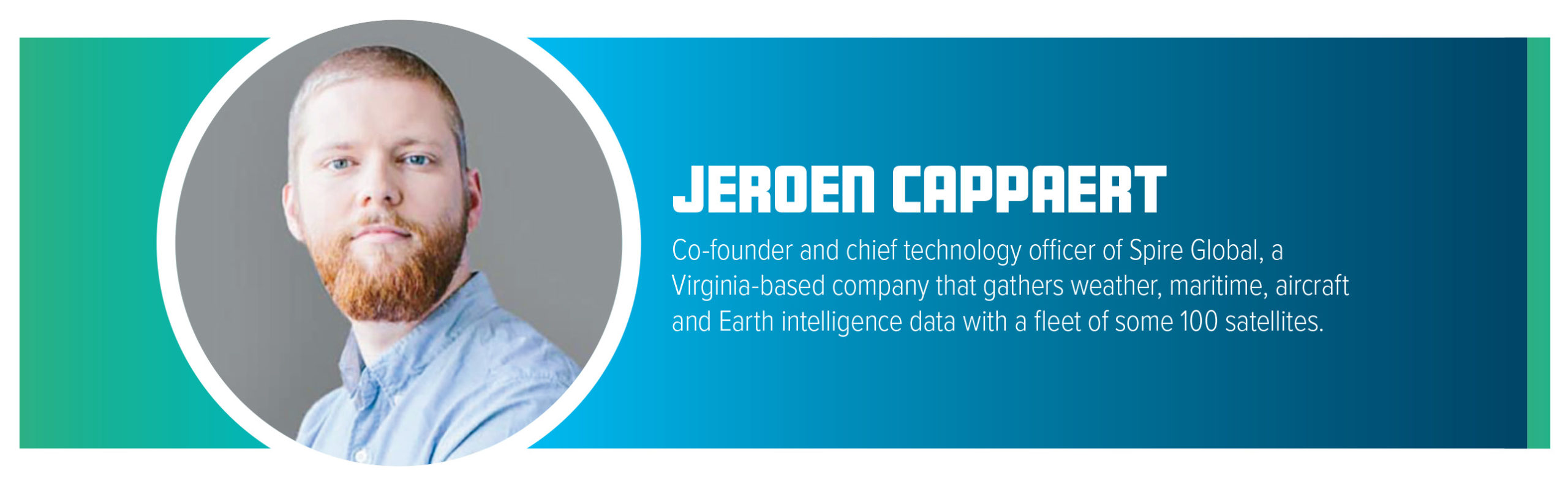 Portrait of Jeroen Cappaert, co-founder and Chief Technology Officer of Spire Global, a Virginia-based company that collects weather, maritime, aircraft, and Earth intelligence data using a fleet of around 100 satellites.