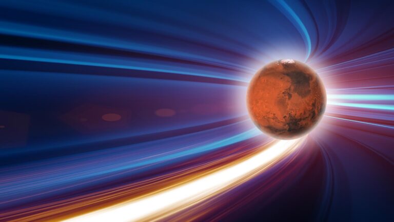 Stylized illustration of Mars
