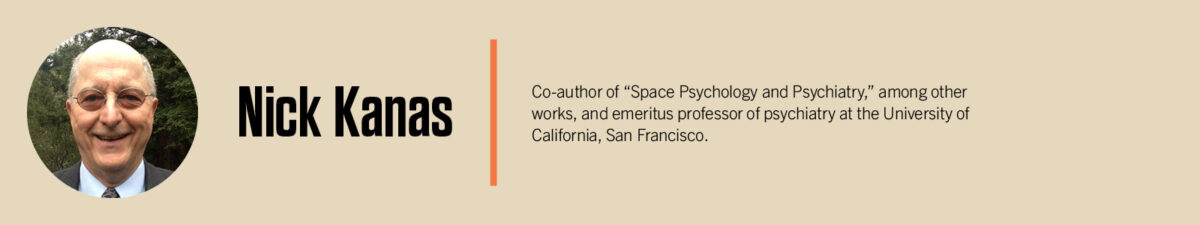 Profile image of Nick Kanas with text stating he is co-author of "Space Psychology and Psychiatry" and emeritus professor of psychiatry at the University of California, San Francisco.