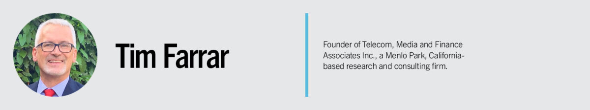 Profile image of a man with text: "Tim Farrar, Founder of Telecom, Media and Finance Associates Inc., a Menlo Park, California-based research and consulting firm.